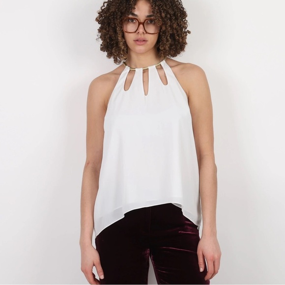 BCBMAXAZRIA Holes Halter Tops White Gold Neck Size M - Picture 1 of 13